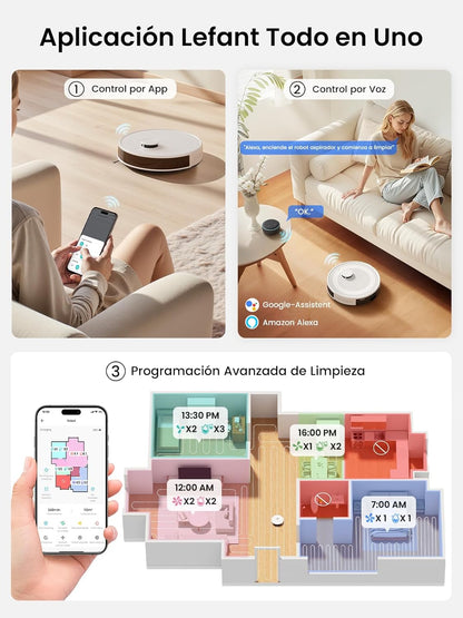 LEFANT M2Pro Robot aspiradora y trapeador | Navegación láser | Navegación láser | WiFi/Alexa/App