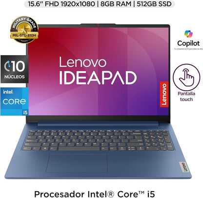Lenovo Laptop IdeaPad Slim 3 15.6" FHD Touchscreen | Intel Core i5 13va Gen 10 Núcleos |  8GB RAM, 512GB SSD | Lector de Tarjetas