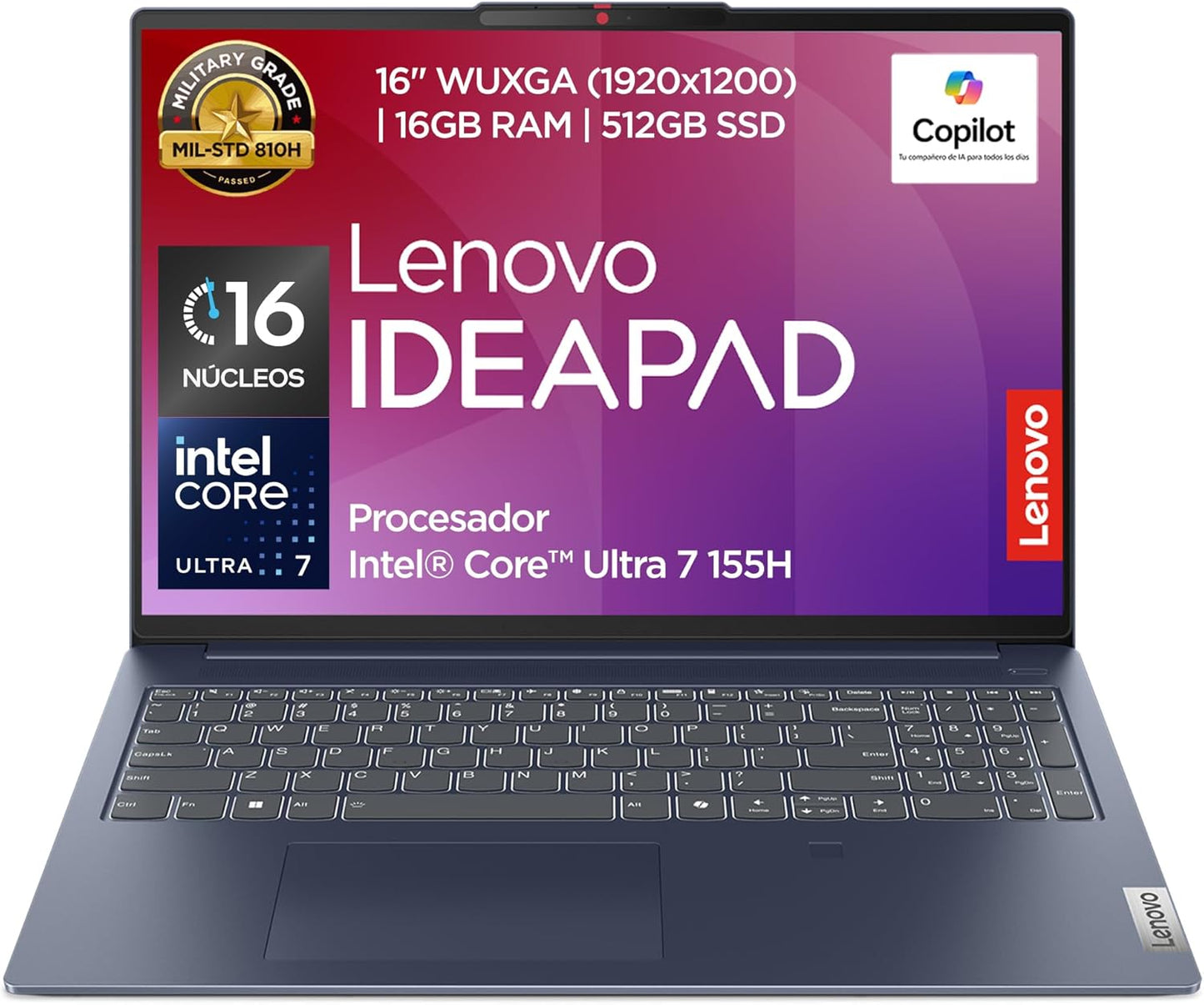 Lenovo Azul Laptop IdeaPad Slim 5 16IMH9 | 16" WUXGA | Intel Core Ultra 7 155H | 16GB RAM 512GB SSD | NPU Integrado Intel Impulso de IA 11 Tops | Windows 11 Home