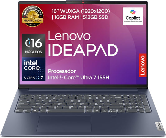 Lenovo Azul Laptop IdeaPad Slim 5 16IMH9 | 16" WUXGA | Intel Core Ultra 7 155H | 16GB RAM 512GB SSD | NPU Integrado Intel Impulso de IA 11 Tops | Windows 11 Home