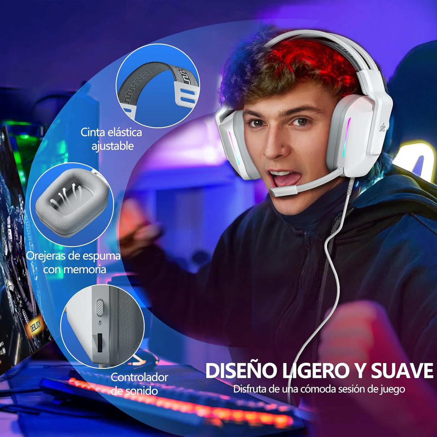 Audifonos Gamer de Diadema con Micronofono, 3.5mm Audio Jack